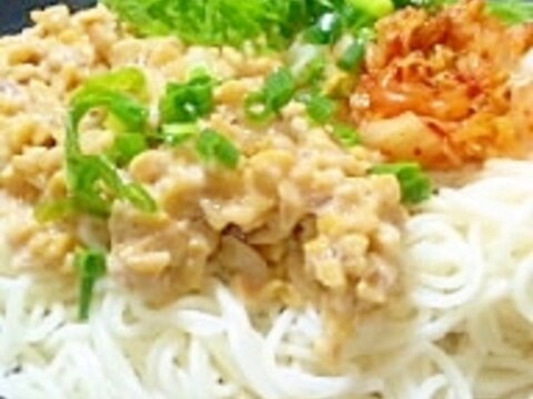 夏だ☆キムチ納豆そうめん